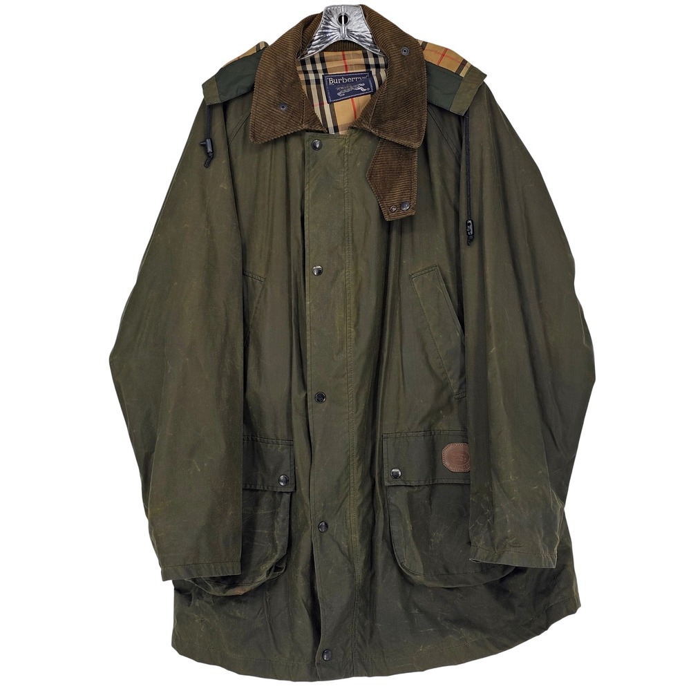 Vintage Burberry Waxed Cotton Field Jacket XL Green Countryside Gorpcore Rugged